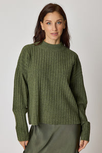 Olive Ribbed Mock Neck Sweater