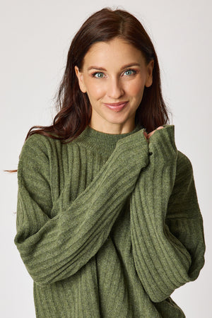 Olive Ribbed Mock Neck Sweater