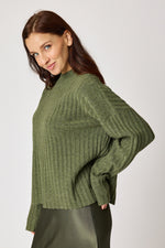 Olive Ribbed Mock Neck Sweater