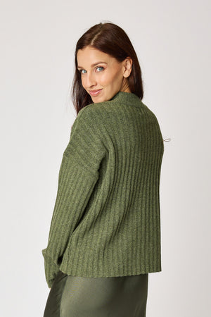 Olive Ribbed Mock Neck Sweater