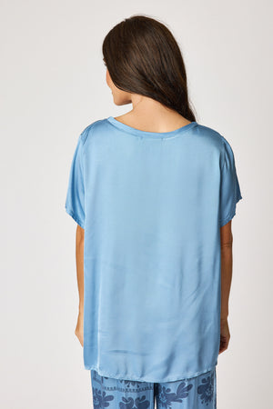 Crew Neck Satin Short Sleeve Blouse