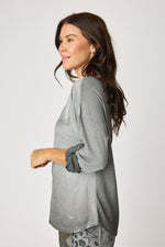 V-Neck Button Sleeve Suede Top