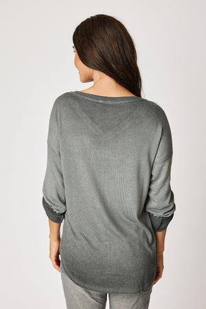 V-Neck Button Sleeve Suede Top