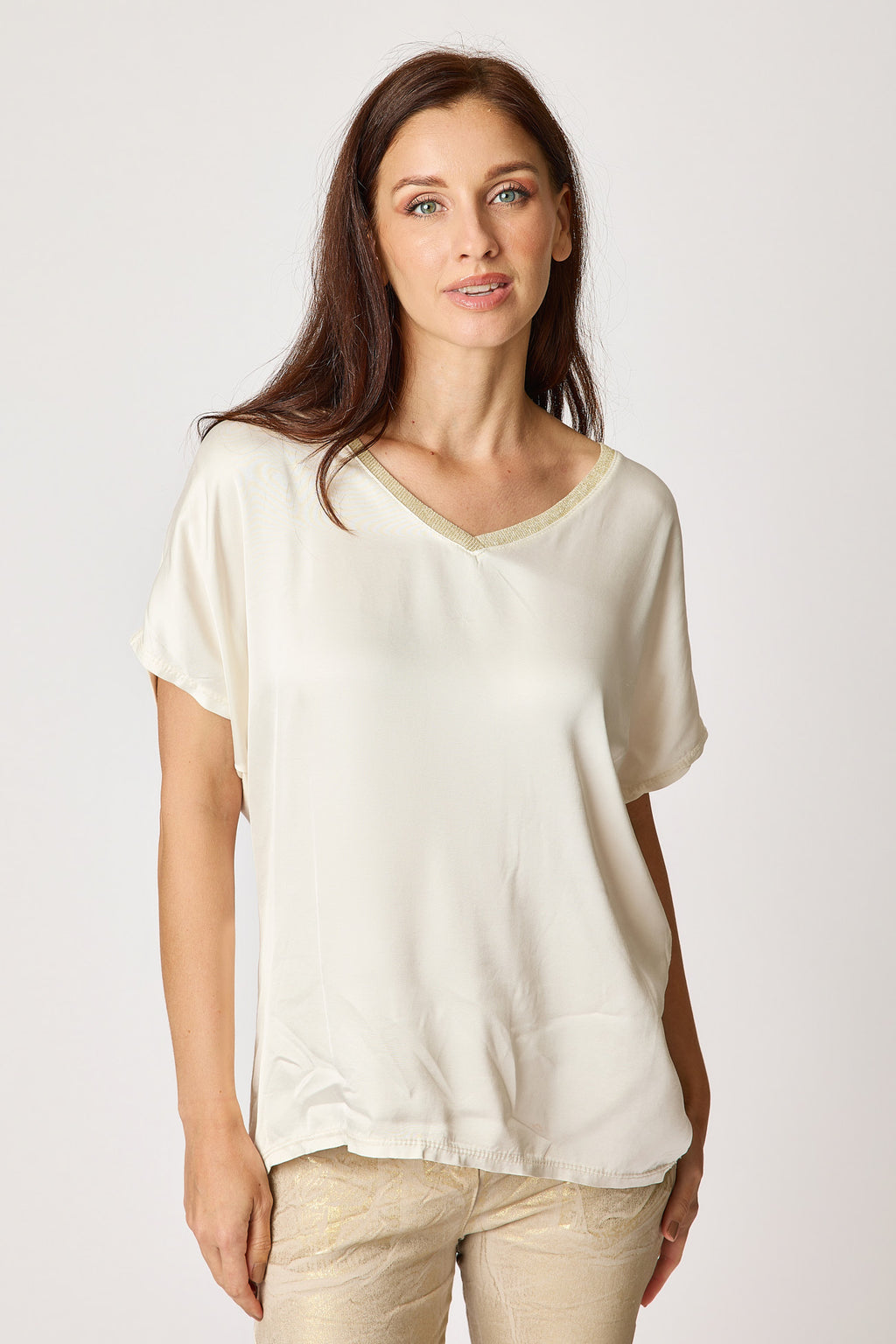 Gold Trim V-Neck Tee