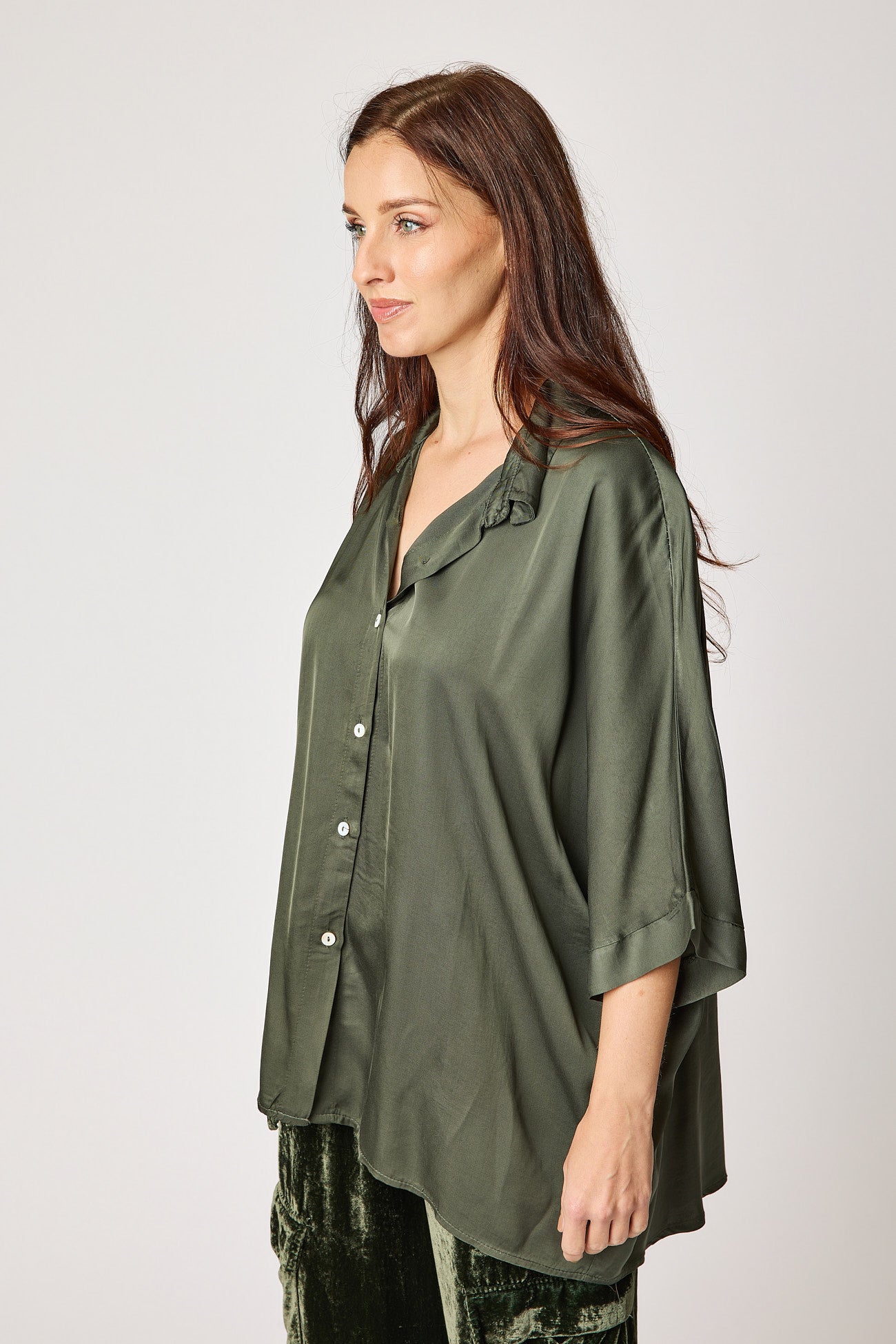 Oversized Satin Button Up Blouse