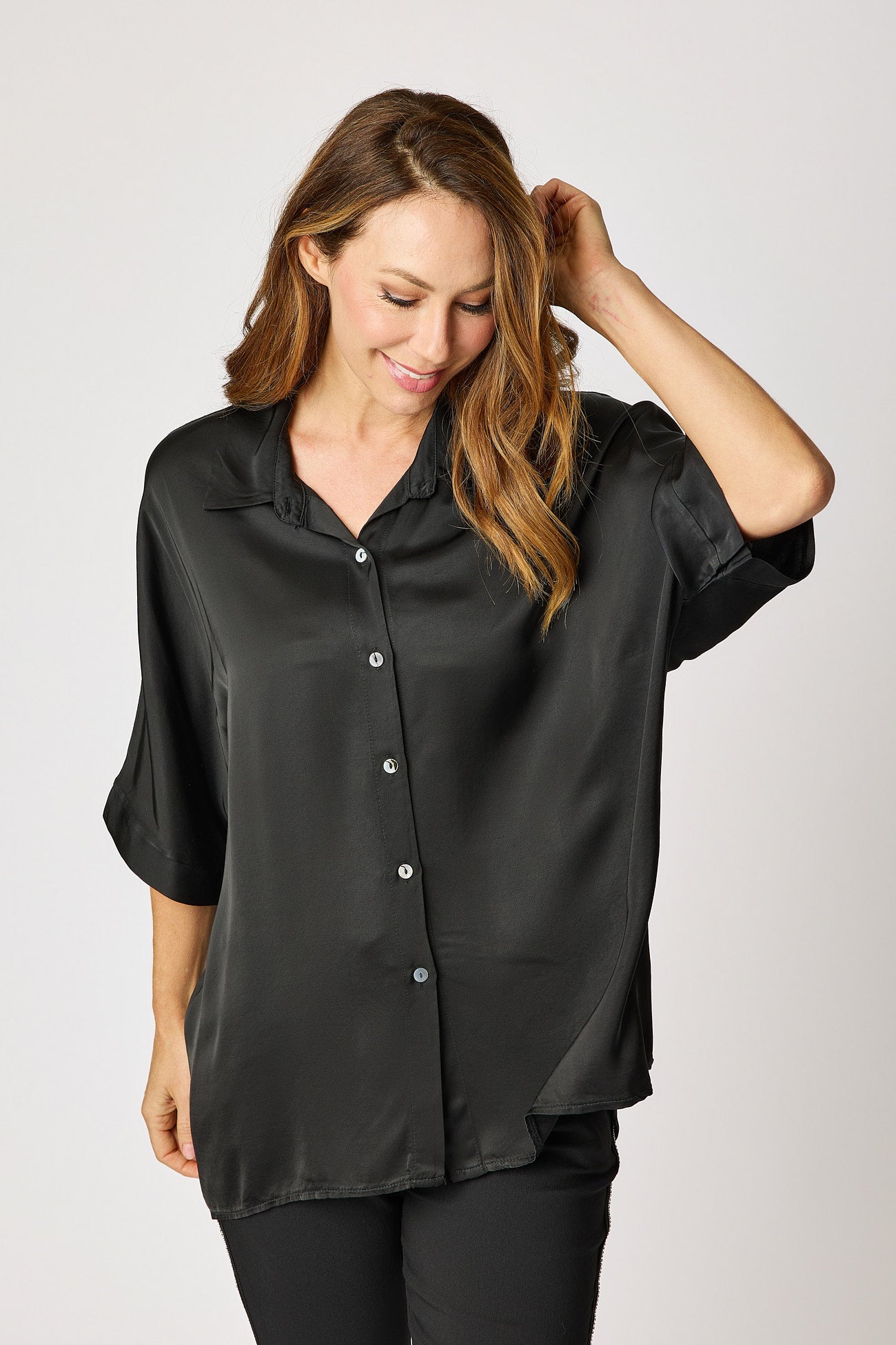 Oversized Satin Button Up Blouse