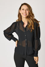 Rhinestone Button Sheer Blouse