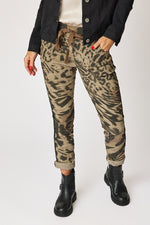 Animal Print Pant with Black Stripe