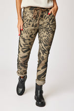 Animal Print Pant with Black Stripe