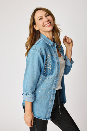 Rhinestone Denim Shacket