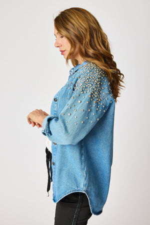 Rhinestone Denim Shacket