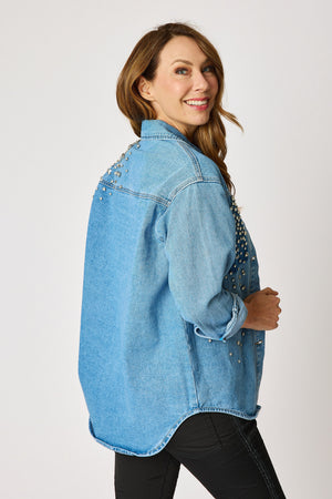 Rhinestone Denim Shacket