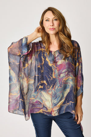 Italian Silk Purple Marbled Patterned Flowing Top