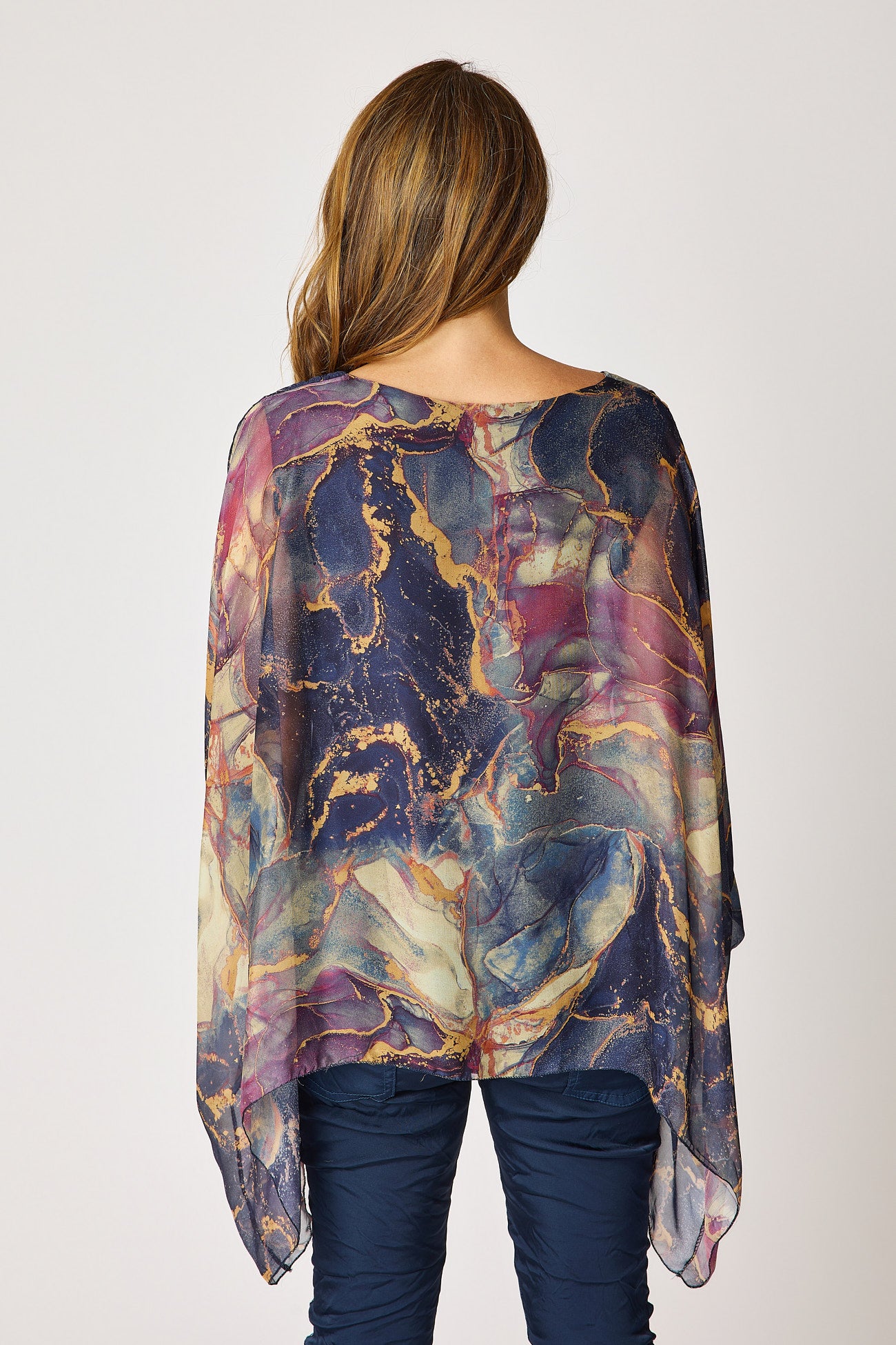 Italian Silk Purple Marbled Patterned Flowing Top