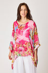 Italian Silk Pink Painted Floral Flowing Top