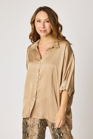 Oversized Satin Button Up Blouse