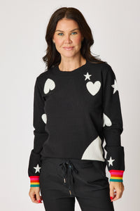 Stars and Hearts Sweater with Rainbow Cuff