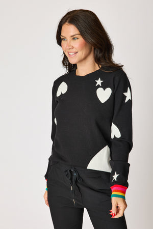 Stars and Hearts Sweater with Rainbow Cuff