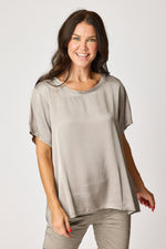 Crew Neck Satin Short Sleeve Blouse