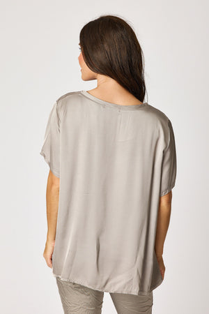 Crew Neck Satin Short Sleeve Blouse