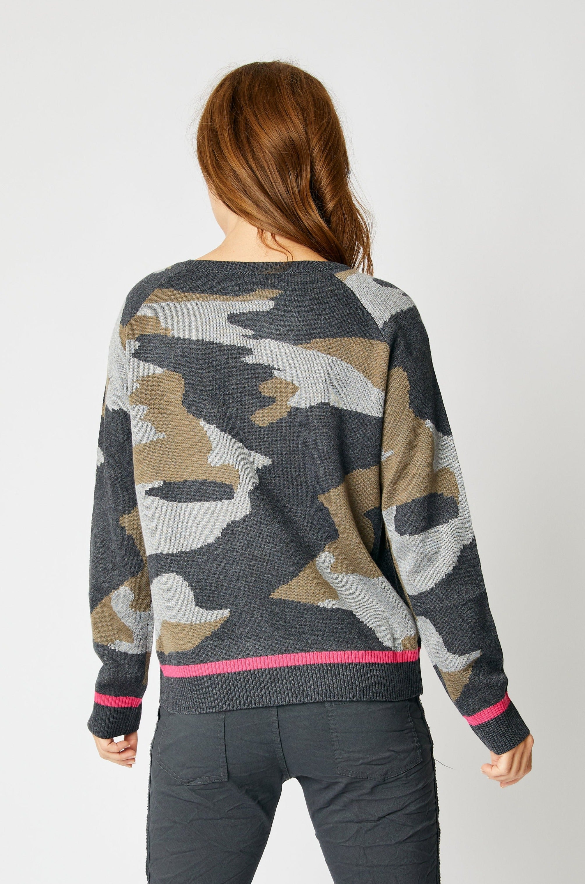 Camo Sweater with a Hot Pink Trim