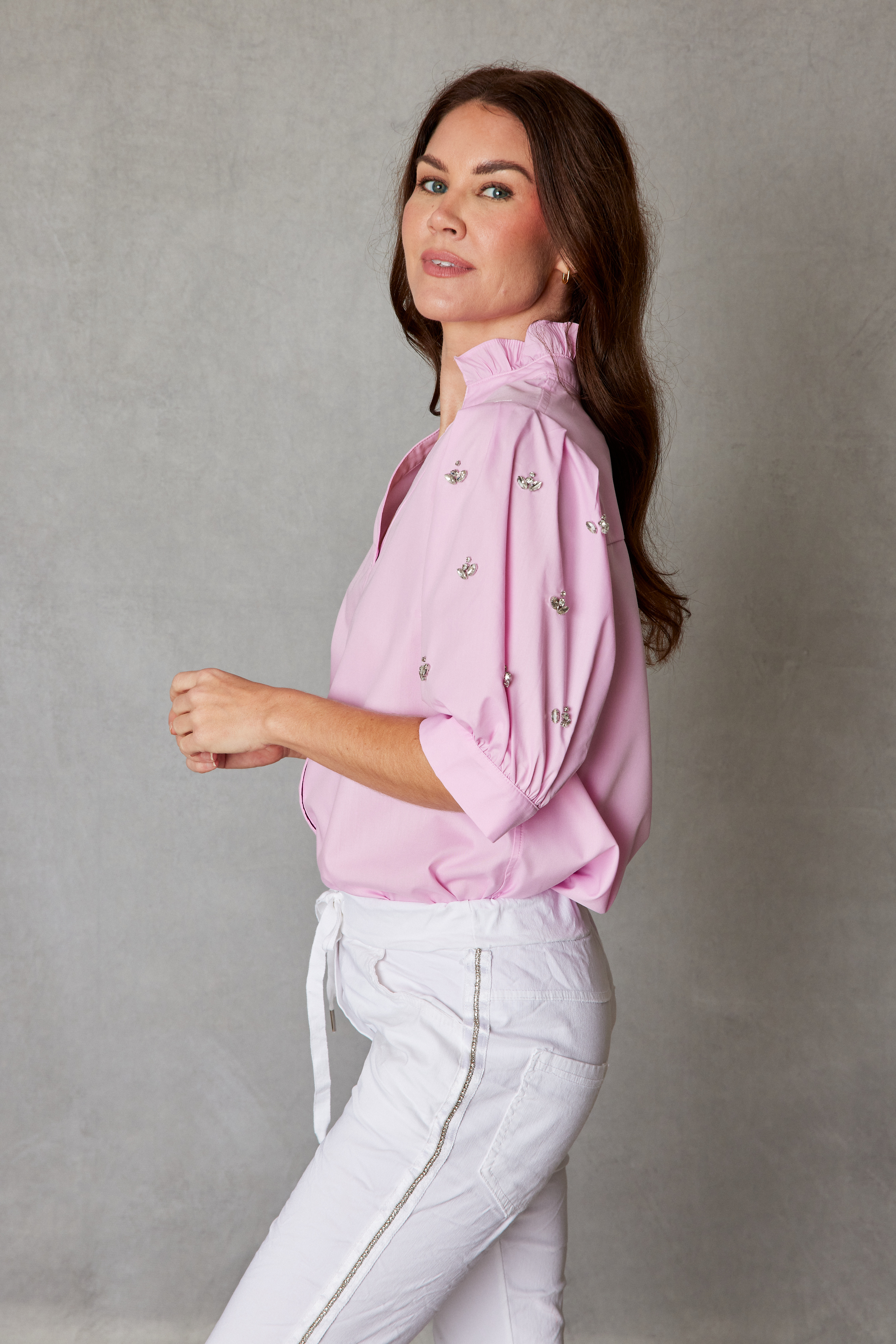 Jewel Sleeve Cotton Blouse