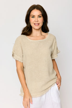 Raw Edge Open Weave Linen Top (4 Colors)