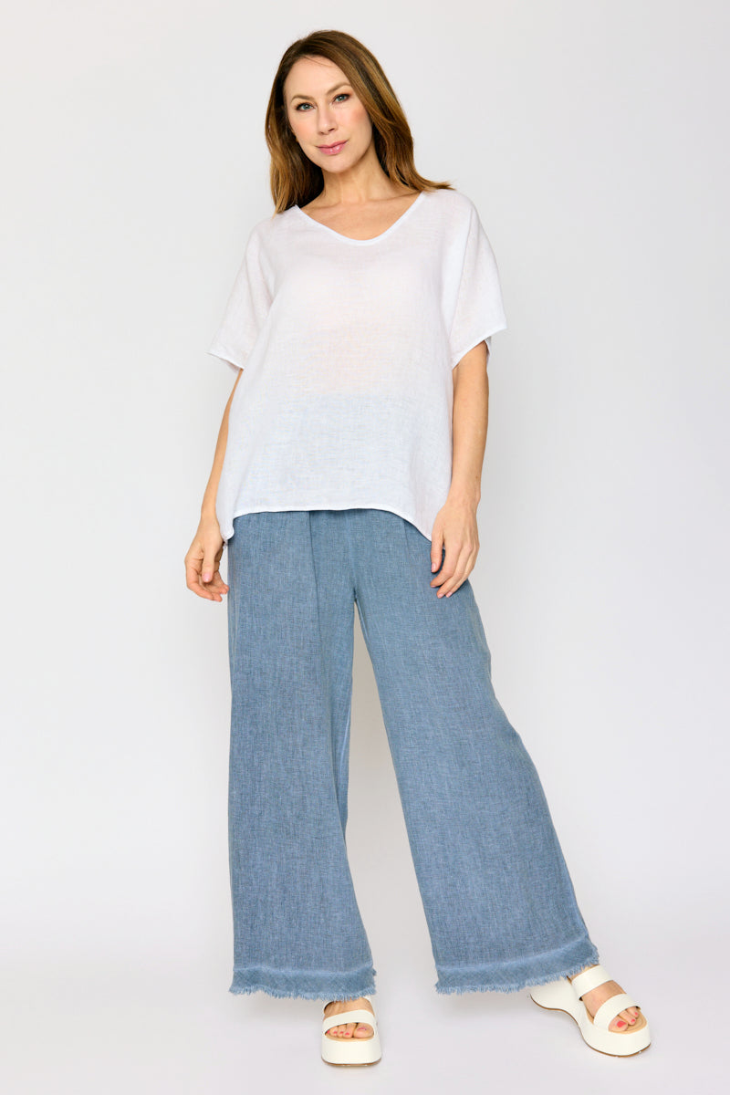 Raw Edge Bottom Woven Linen Pant (4 Colors)