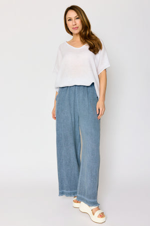 Raw Edge Bottom Woven Linen Pant (4 Colors)