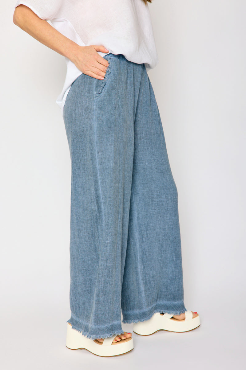 Raw Edge Bottom Woven Linen Pant (4 Colors)