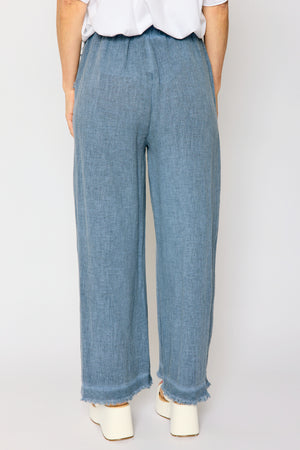 Raw Edge Bottom Woven Linen Pant (4 Colors)