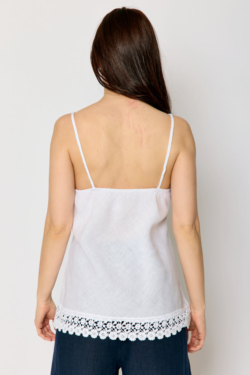 Floral Trim Linen Tank (2 Colors)