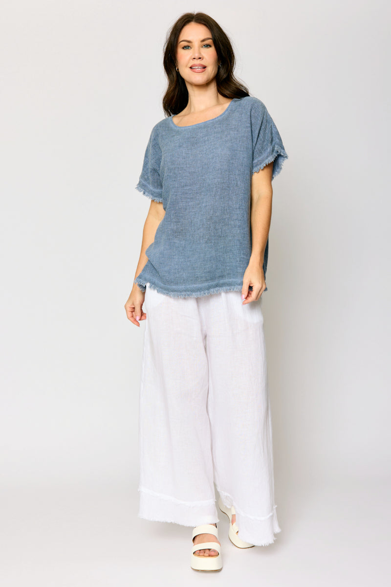 Raw Edge Open Weave Linen Top (4 Colors)