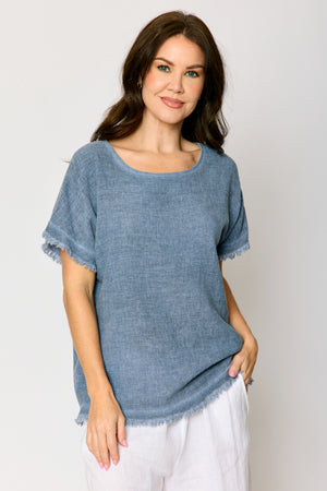 Raw Edge Open Weave Linen Top (4 Colors)