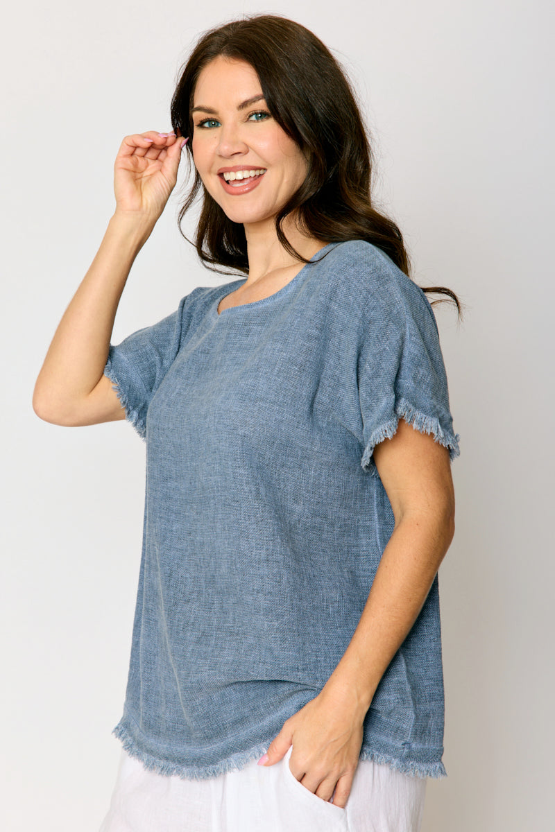 Raw Edge Open Weave Linen Top (4 Colors)