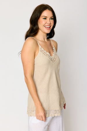 Floral Trim Linen Tank (2 Colors)