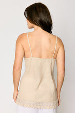 Floral Trim Linen Tank (2 Colors)