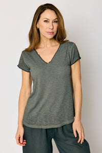 Distressed Ruffle Trim Tee (3 Colors)