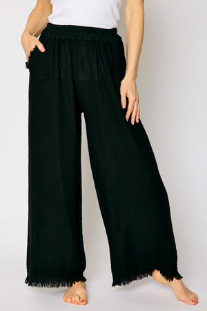 Raw Edge Bottom Woven Linen Pant (4 Colors)