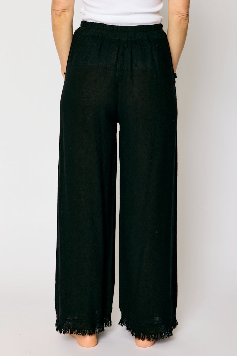 Raw Edge Bottom Woven Linen Pant (4 Colors)