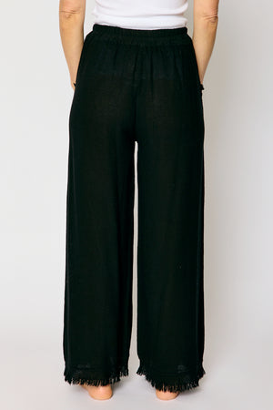 Raw Edge Bottom Woven Linen Pant (4 Colors)