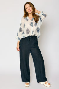 Linen Pant with Raw Edge Trim Waist (4 Colors)