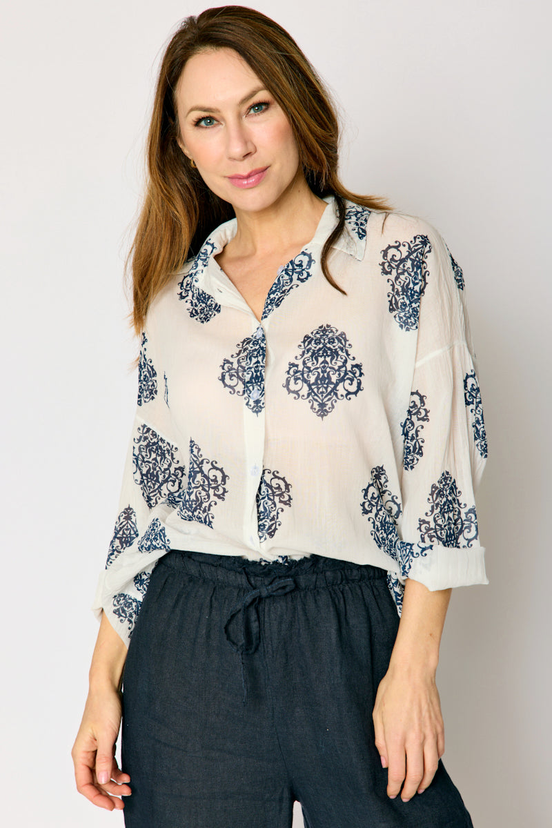 Baroque Pattern Cotton Voile Blouse