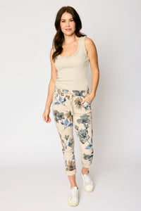 Italian Stretch Floral Pant (Mocha)