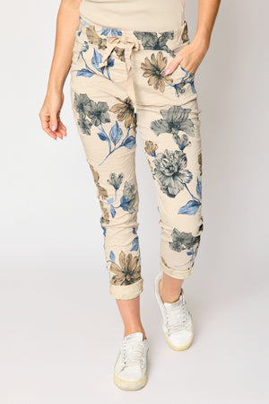 Italian Stretch Floral Pant (Mocha)