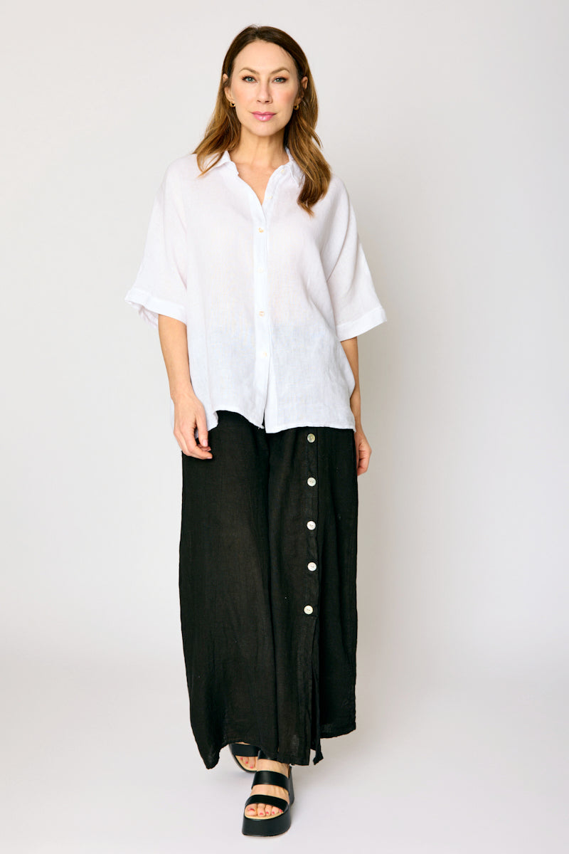 Linen Side Button Wide Leg Pant