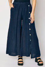 Linen Side Button Wide Leg Pant