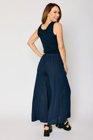 Linen Side Button Wide Leg Pant