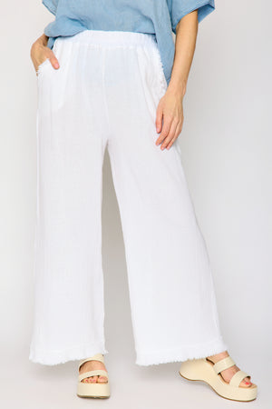 Raw Edge Bottom Woven Linen Pant (4 Colors)