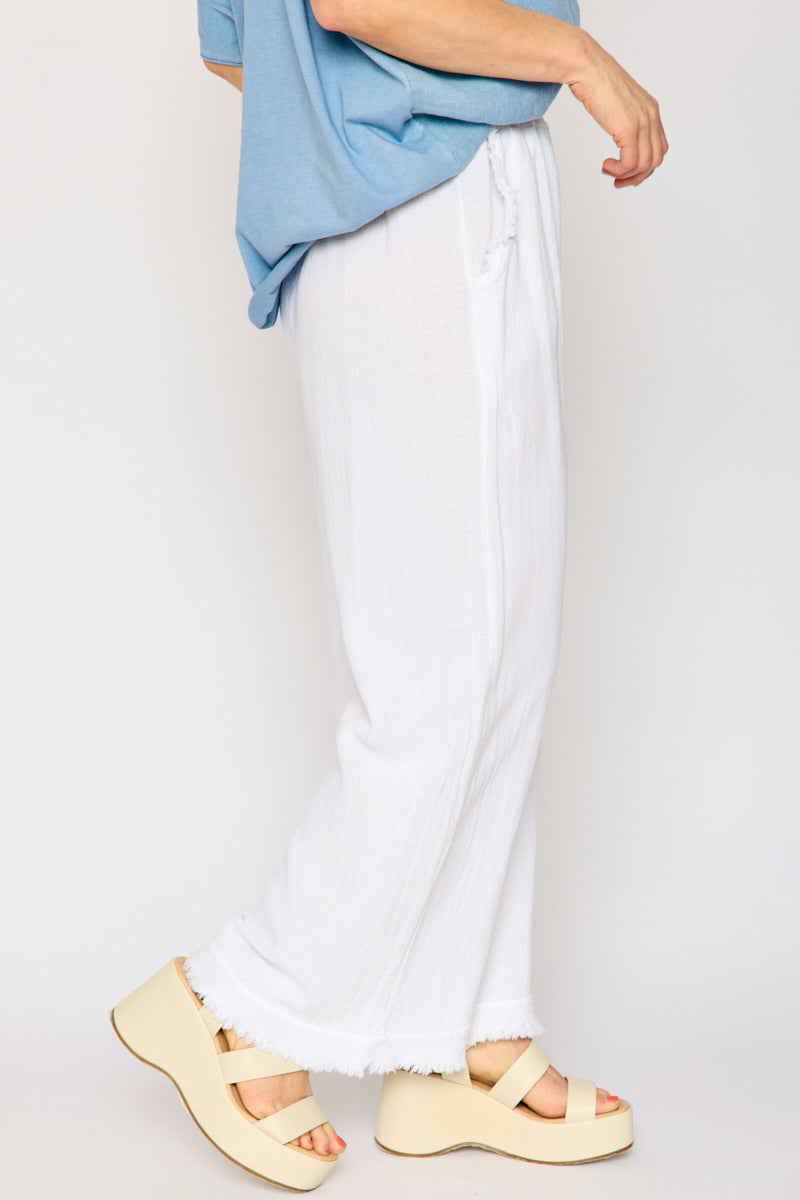 Raw Edge Bottom Woven Linen Pant (4 Colors)